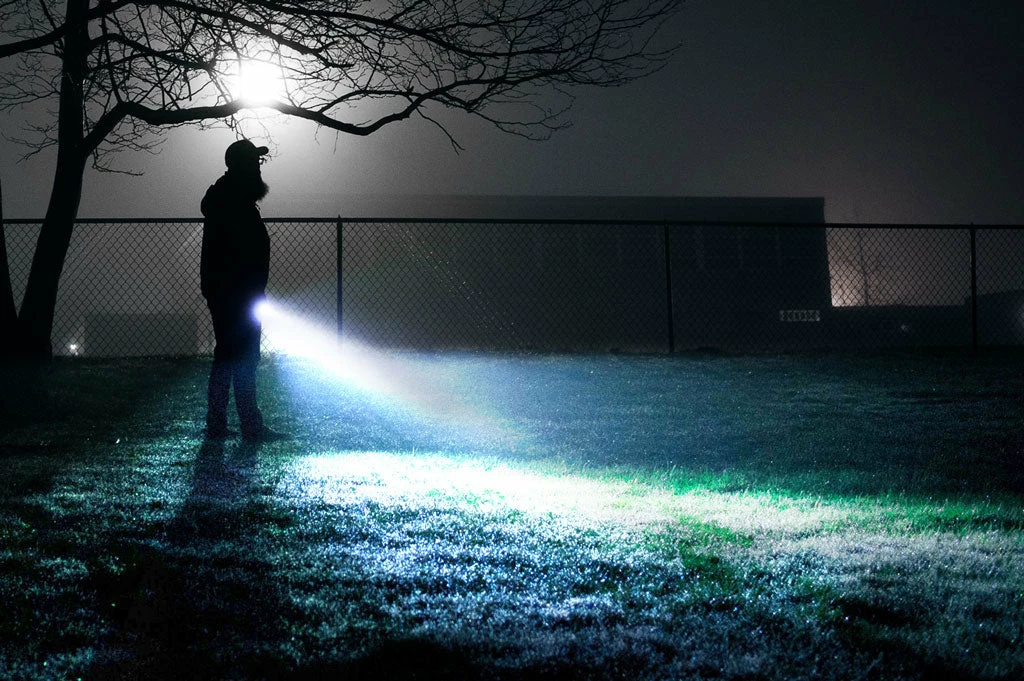 Brightguy Online Shop -Brightguy Online Shop sillouette of a man walking around a fenced area with a flashlight and the moon overhead